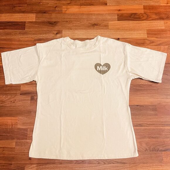 🍋 Uoobox • Women’s “Milk Apricot” Cotton Crewneck T-Shirt Japanese Style Size S - Picture 1 of 6